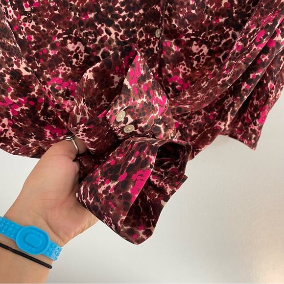 Wilfred | Aritzia Tie Front Blouse Button Down Cropped Pink Fuchsia Brown Top M - Picture 6 of 9